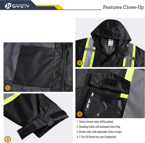 Miniatura 4 de JKSafety Chaqueta y pantalones reflectantes de alta visibilidad para lluvia, impermeables para hombres y mujeres, equipo de lluvia para agricultura