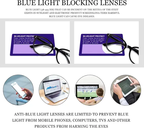 Miniatura 3 de COJWIS Gafas de lectura con bloqueo de luz azul, paquete de 5 unidades, bisagra de resorte, para hombres y mujeres, anteojos con filtro 5 negro