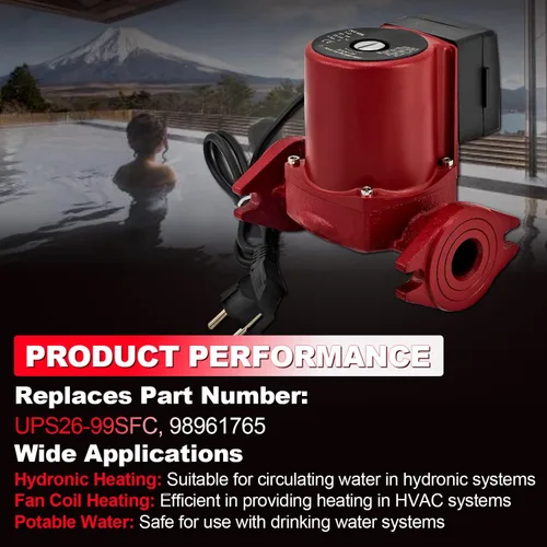 Miniatura 3 de UPS26-99SFC 230V 1/6Hp Bomba de circulación de agua caliente Bomba de circulación para calefacción radiante, calentamiento hidrónico, calefacción