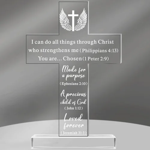 Miniatura 22 de Regalos Cristianos de Acrílico Chunful para Mujer y Hombre Cruz de Jesús Religiosa y Decorativa con Versículos de la Biblia y Oraciones Cruz