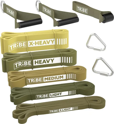 Miniatura 9 de Bandas de resistencia largas para entrenar hombres y mujeres, juego de 5 bandas de dominadas, asas de goma y anclaje de puerta, bandas de Negro