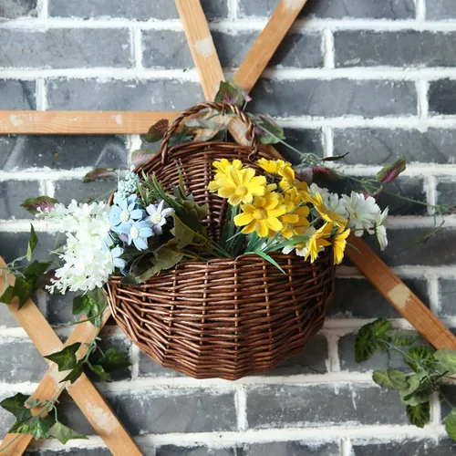 Miniatura 2 de JJSQYLAN JJSQ - Cesta de almacenamiento colgante de mimbre tejida a mano, decoración de pared para el hogar, jardín, boda, marrón, 14.2 x 11.8 x 4.7