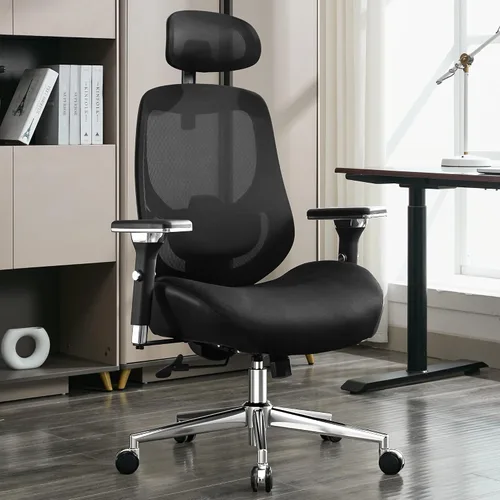 BOSMILLER Silla de oficina grande y alta de 700 libras con cojín de asiento ancho y grueso para sentarse todo el día, silla de escritorio ergonómica