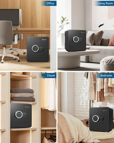 Miniatura 7 de Kavey 2.0 Caja de Seguridad Biométrica con Lector de Huellas Dactilar, Caja de Seguridad para el Hogar con Sistema de Alarma Dual, Caja de Seguridad