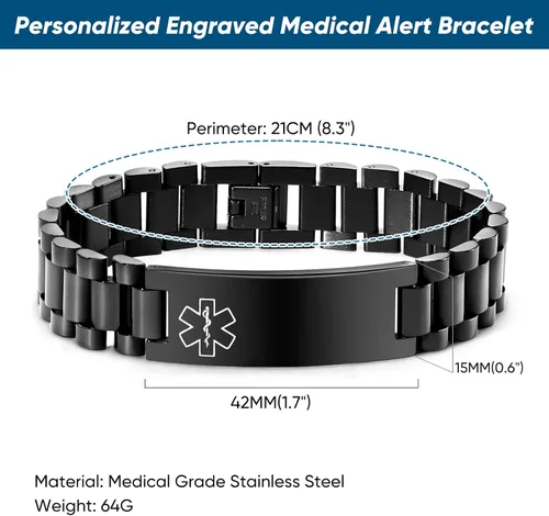Miniatura 5 de Gamtic Pulsera personalizada de alerta médica personalizable, pulsera de identificación de emergencia, estilo pulsera, pulseras de alerta grabadas