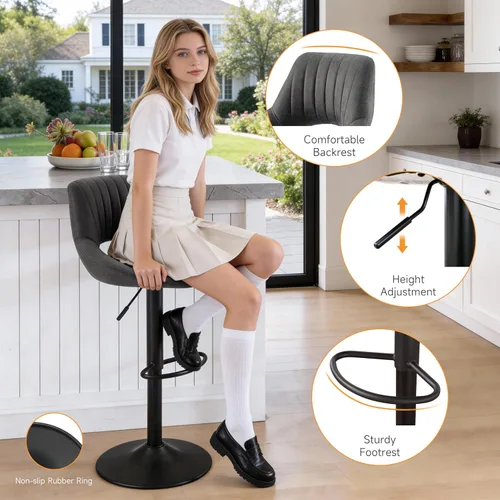 Miniatura 3 de Fat Ant Juego de 2 taburetes de bar giratorios, taburetes de bar ajustables con altura de mostrador, sillas de bar modernas con respaldo