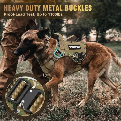 Miniatura 2 de WINSEE - Arnés táctico para perro grande, chaleco MOLLE de servicio para perro resistente con 10 parches para mascotas, chaleco militar de trabajo