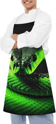 Miniatura 4 de MUSM Apron for Adults - 27.6 X 31.5 Inch, Heavy-Duty Polyester Aprons with Two Large Pockets, Waterproof 3D Snake Kitchen Apron for Cooking