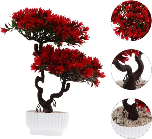 Miniatura 3 de Hemoton Árbol bonsái de pino simulado de 10.6 pulgadas artificial en maceta para decoración de escritorio de oficina en casa, árbol bonsái sintético