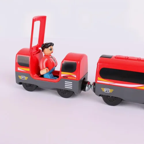 Miniatura 8 de Tren a pilas para pista de madera, potente locomotora con motor de control remoto, juguete de tren con luz y sonidos, regalo para niños pequeños