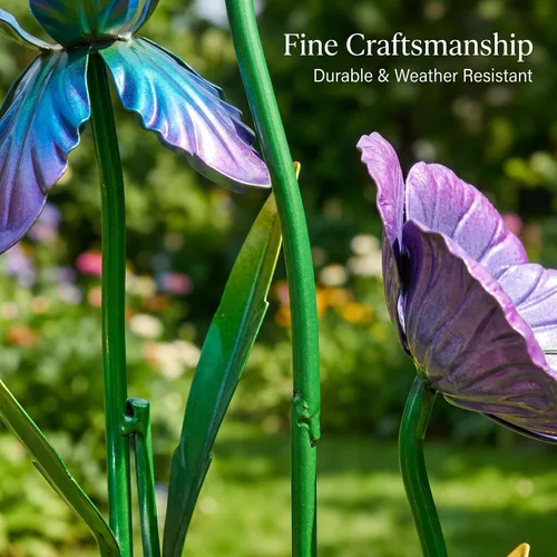 Miniatura 4 de Juego de 4 estacas de metal grandes de 28.5 pulgadas de alto para decoración de jardín, juego de 4, adornos de arte de selección de plantas, estaca