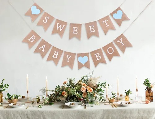 Miniatura 4 de Cartel de arpillera Sweet Baby Boy – Decoraciones rústicas para baby shower, accesorios para fotos (Sweet Baby Boy Blue)