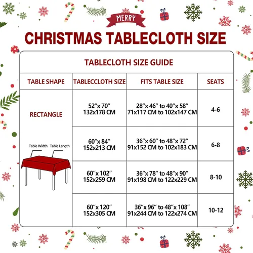 Miniatura 6 de UMINEUX Mantel de Navidad con reverso de franela, mantel rectangular de vinilo impermeable lavable para fiestas de Navidad, bodas, vacaciones