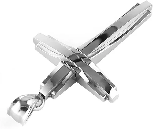 Miniatura 3 de HZMAN collar con colgante de cruz de acero inoxidable pulido, con cadena de 24 in, para hombre