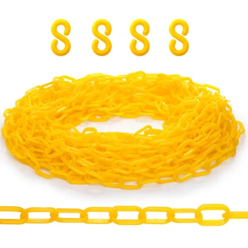 Peohud Cadena de seguridad de plástico, eslabones de cadena de barrera amarilla de 1.3 pulgadas x 50 pies para valla, estacionamiento, puerta,