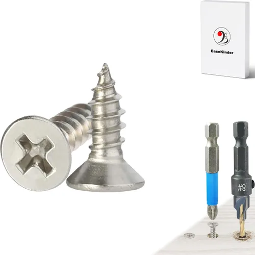 Miniatura 24 de Tornillos para madera, 60 tornillos Phillips de cabeza plana, tornillos de acero inoxidable 304 con kit de avellanado de madera ajustable