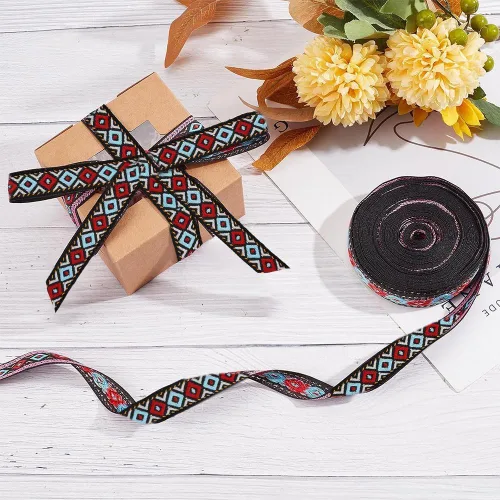 Miniatura 4 de GORGECRAFT Cinta de jacquard étnico de 10.94 yardas, cinta bordada de 3/4 pulgadas de ancho rojo azul geométrico rombo tejido flecos o bricolaje