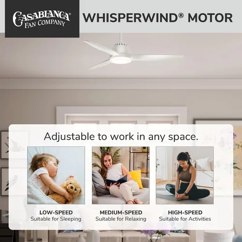 Miniatura 5 de Casablanca Fan Company 59284 Ventilador de techo Wisp de 52 pulgadas con luz con control remoto de mano, grande, acabado blanco fresco