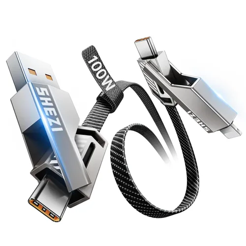 Miniatura 18 de Cable USB C ultra corto 4 en 1 de 0.6 pies compatible con cable Lightning [carga rápida y transferencia de datos] cable de carga plano trenzado