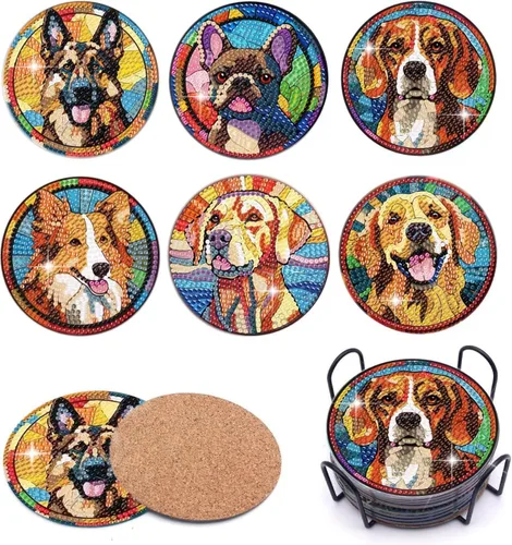 Miniatura 10 de Puraikcmi Juego de 8 posavasos de pintura de diamante, posavasos de arte de diamantes con soporte, manualidades de bricolaje, kits de arte