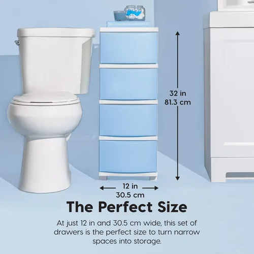 Miniatura 5 de IRIS USA Organizador de almacenamiento de cajones de plástico, 4 cajones, para suministros de arte del aula, baño, dormitorio universitario, Azul