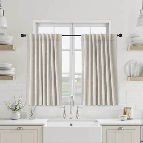 Miniatura 50 de UHITECH - Cortinas opacas beige para sala de estar, cortinas cortas de 35 pulgadas para habitación, cortinas negras para ventanas pequeñas, paneles