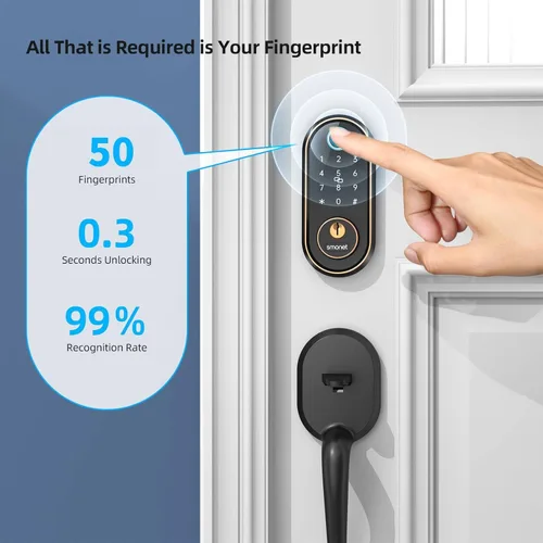 Miniatura 2 de Cerrojo de puerta inteligente con entrada sin llave - Cerradura de puerta electrónica con huella digital, teclado táctil SMONET