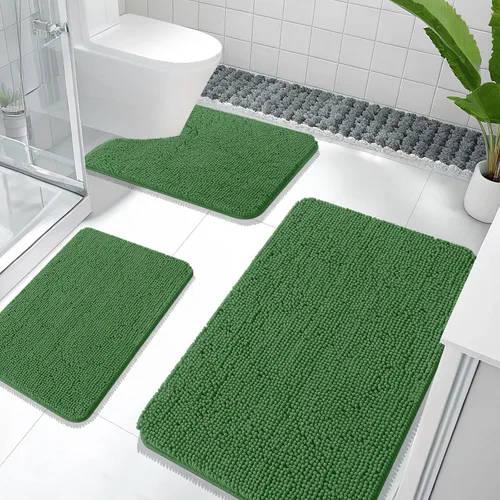 Miniatura 100 de OLANLY Juego de Alfombras de Baño de 3 Piezas, Tapetes de Baño de Chenilla Suave y Absorbente y Alfombra de Contorno en Forma de U para Inodoro