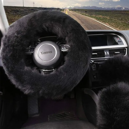 Miniatura 3 de Yontree - Juego de 3 fundas de volante modernas y acolchadas, para mujeres, jóvenes, señoras u hombres, de lana pura Australia, universales, 15 Negro