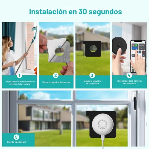 Miniatura 2 de Cámara de ventana 2K, cámara domo WiFi 5G y 2.4GHz para interiores para seguridad en el hogar con visión nocturna a todo color, detección humana