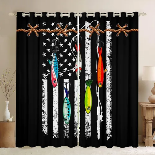 Miniatura 26 de Cortinas opacas de camuflaje con bandera estadounidense, regalo para niños, cortina de ventana de camuflaje verde con rayas negras, estrellas