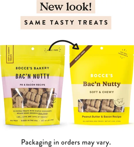 Miniatura 2 de Bocce's Bakery Bac'n Nutty - Golosinas suaves y masticables para perros, sin trigo con sabor a mantequilla de maní y tocino, galletas naturales