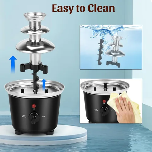 Miniatura 6 de Máquina de fuente de chocolate - Fuente eléctrica de 3 niveles, mini fuente de fondue de chocolate de acero inoxidable para fiestas, queso