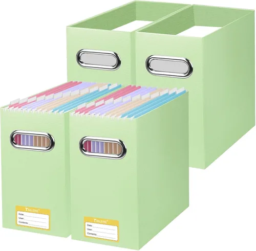 Miniatura 22 de BALEINE Caja organizadora de archivos, organizador de carpetas de archivos de cartón con asa para tamaño carta, caja de archivos colgante plegable