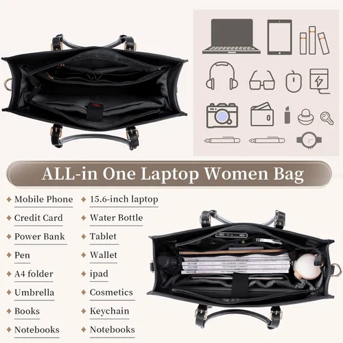 Miniatura 3 de IGOLUMON Bolsa para laptop para mujer de 15.6 pulgadas, impermeable, bolsa de trabajo de cuero, maletín para computadora, oficina, profesional