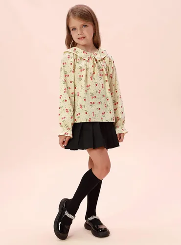Miniatura 5 de Belle Poque Blusa de manga larga de las niñas del bebé de Peter Pan cuello Top Cherry Tops de algodón para la primavera otoño
