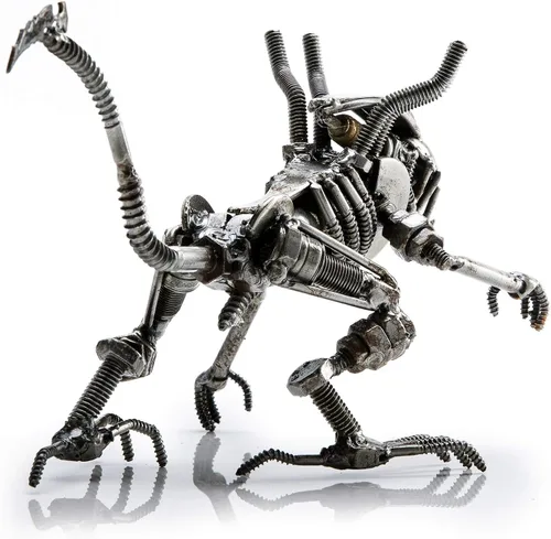 Miniatura 2 de KALIFANO Mini escultura de metal reciclado inspirada en xenomorfos hecha a mano con chatarra, arte de acero inspirado en alienígenas contra