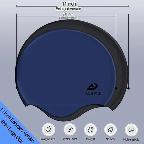 Miniatura 2 de Alepo Gorro de natación extra grande para mujeres y hombres, sombrero de natación de silicona duradera con protección para los oídos, unisex
