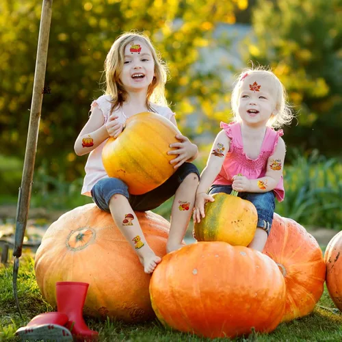 Miniatura 5 de HOWAF 96 tatuajes temporales de otoño para niños, tatuajes faciales de cosecha de otoño para bienvenida, otoño, hola, suministros de decoración