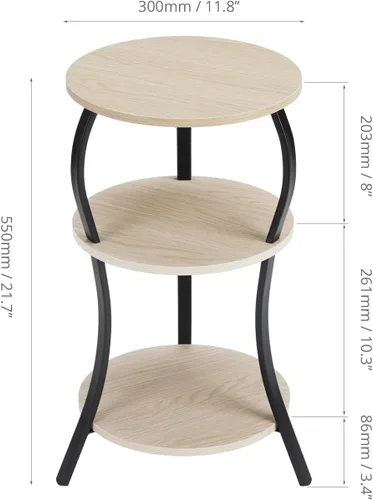 Miniatura 3 de Mesa auxiliar redonda pequeña vintage, mesa auxiliar circular de 3 niveles con estante de almacenamiento, mesa auxiliar compacta para sofá de té