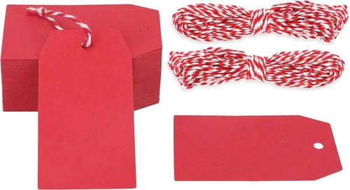 Miniatura 7 de 100 etiquetas de precios G2PLUS de papel de estraza, con una cuerda marrón e ideales para empaques, manualidades, bodas, Navidad, Día de Acción