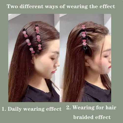 Miniatura 4 de 3 piezas de banda de doble capa, diadema trenzada, horquilla de cocodrilo, pinzas para el cabello, flequillo mágico, horquilla para el cabello
