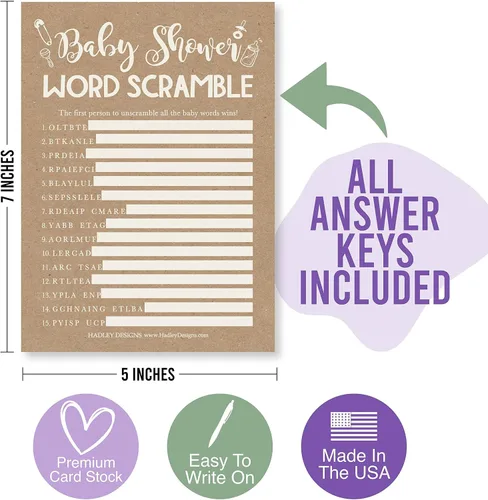 Miniatura 8 de Hadley Designs 25 palabras rústicas para baby shower, 25 juegos verdaderos o falsos, 25 juegos de animales para bebés, 25 juegos de rimas