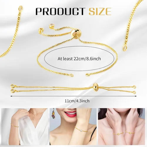 Miniatura 2 de Junkin 30 pulseras deslizantes de 8.7 pulgadas, pulsera ajustable con extremos de diamantes de imitación, cadenas extensoras para hacer joyas