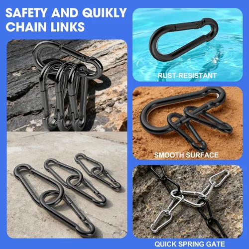 Miniatura 4 de Paquete de 50 mosquetones resistentes, ganchos de resorte grandes de 3.2 pulgadas a granel, mosquetones negros galvanizados para campamento, clips