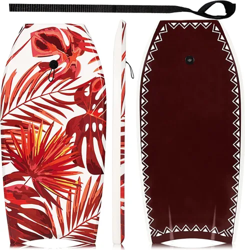 Miniatura 9 de GYMAX Tablas de Bodyboard para Playa, Tabla de Bodyboard de 33"/37"/41" con Núcleo de Espuma EPS, Cola en Media Luna, Doble Canal y Correa