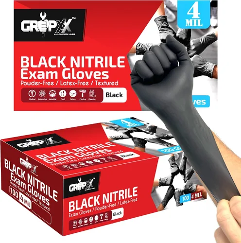 Miniatura 9 de London Labs Guantes desechables de nitrilo negro, sin látex y sin polvo, guantes de goma de 4 mil, para limpieza, cocina, mecánicos (XS-XXL)