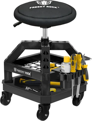 Taburete de taller rodante con ruedas, taburete de trabajo de garaje resistente para mecánicos, altura ajustable de 22.44"-28.94", silla giratoria