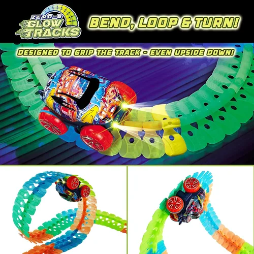 Miniatura 2 de USA Toyz Zero-G Glow Pista de Carreras para Niños - Juego de Pista de Carreras Flexible de 150 Piezas que Brillan en la Oscuridad con Ventosas