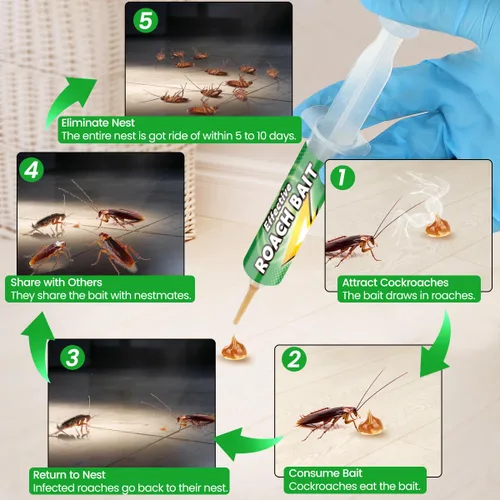 Miniatura 6 de Cebo de gel para cucarachas, 5 unidades, mata infestación de cucarachas de acción rápida para control de plagas en interiores